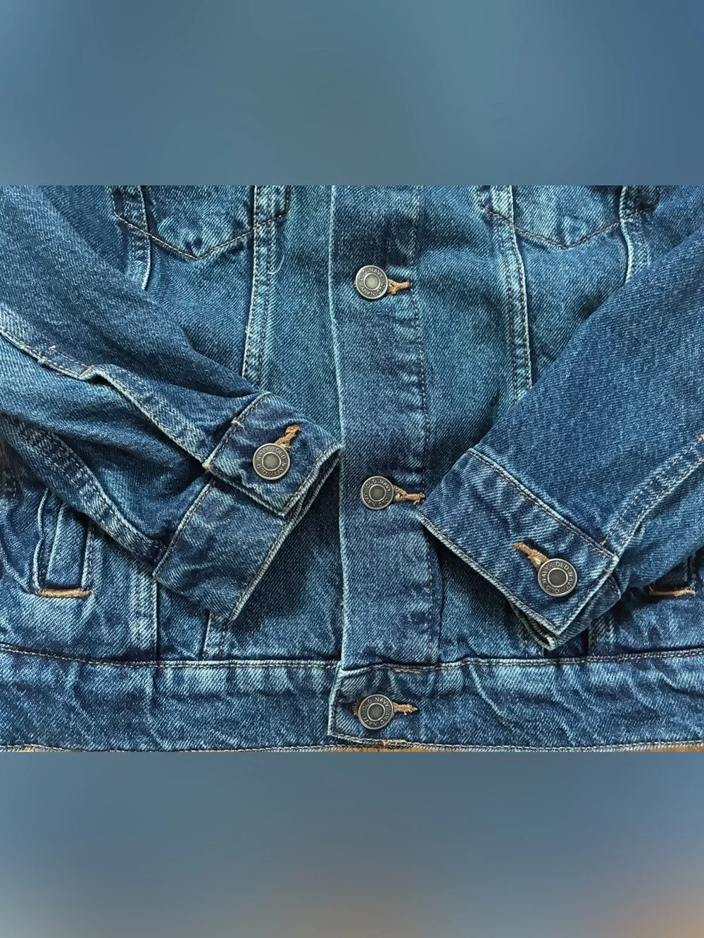 Old Navy Blue Denim Jacket Button Front Pockets Long Sleeve Kid’s Size L 10/12